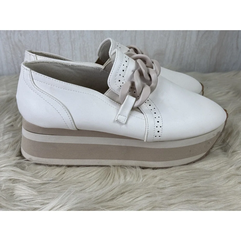 Pierre Dumas Paloma-1 Platform Sneakers Womens 8.5 Ivory Chain Comfort Loafers